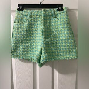 Zara High Waist Neon Green and Sky Blue Tweed Shorts